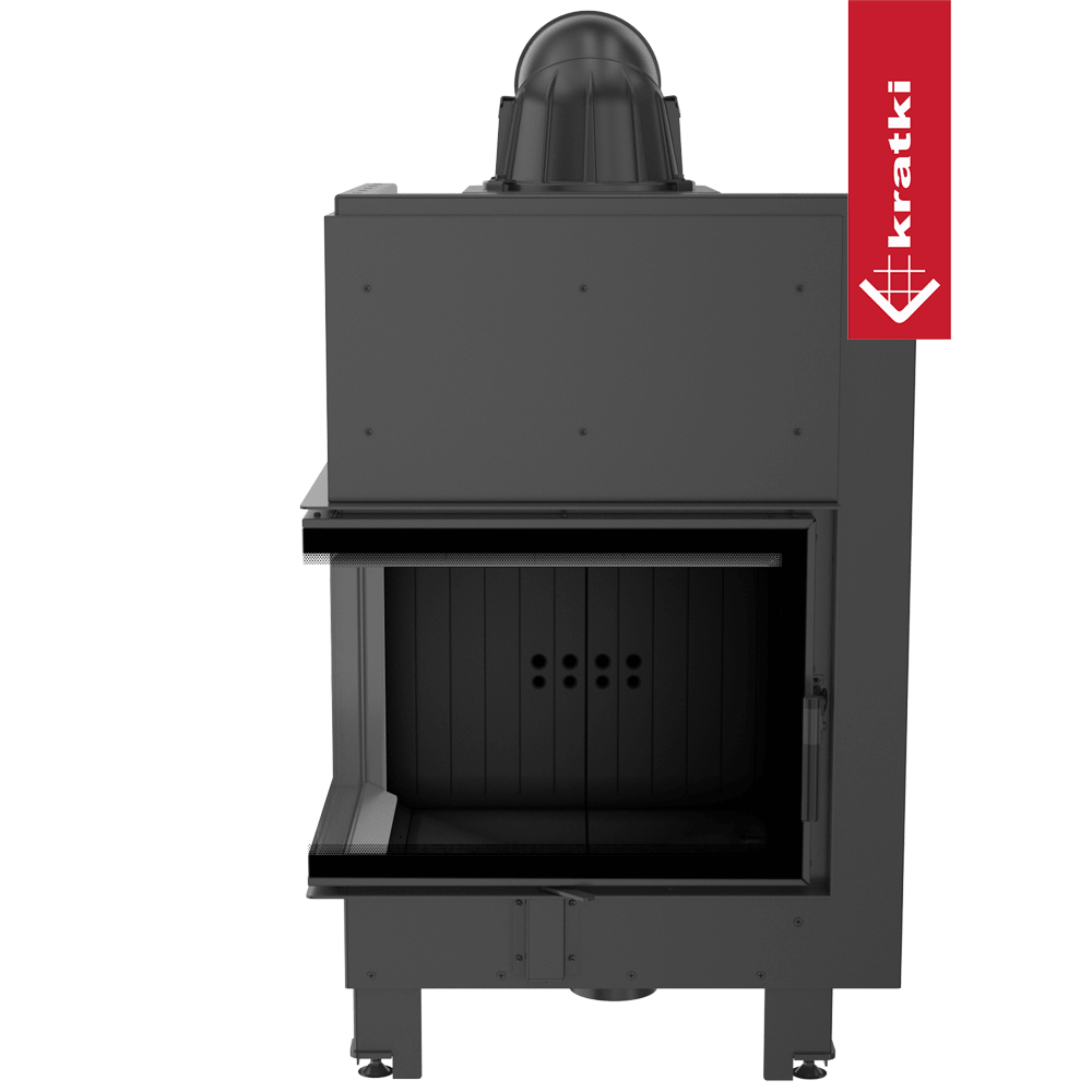 Kamineinsatz aus Stahl KRATKI MBZ links 13 kW Ø 200 gebogenes Glas schwarz Verkleidung