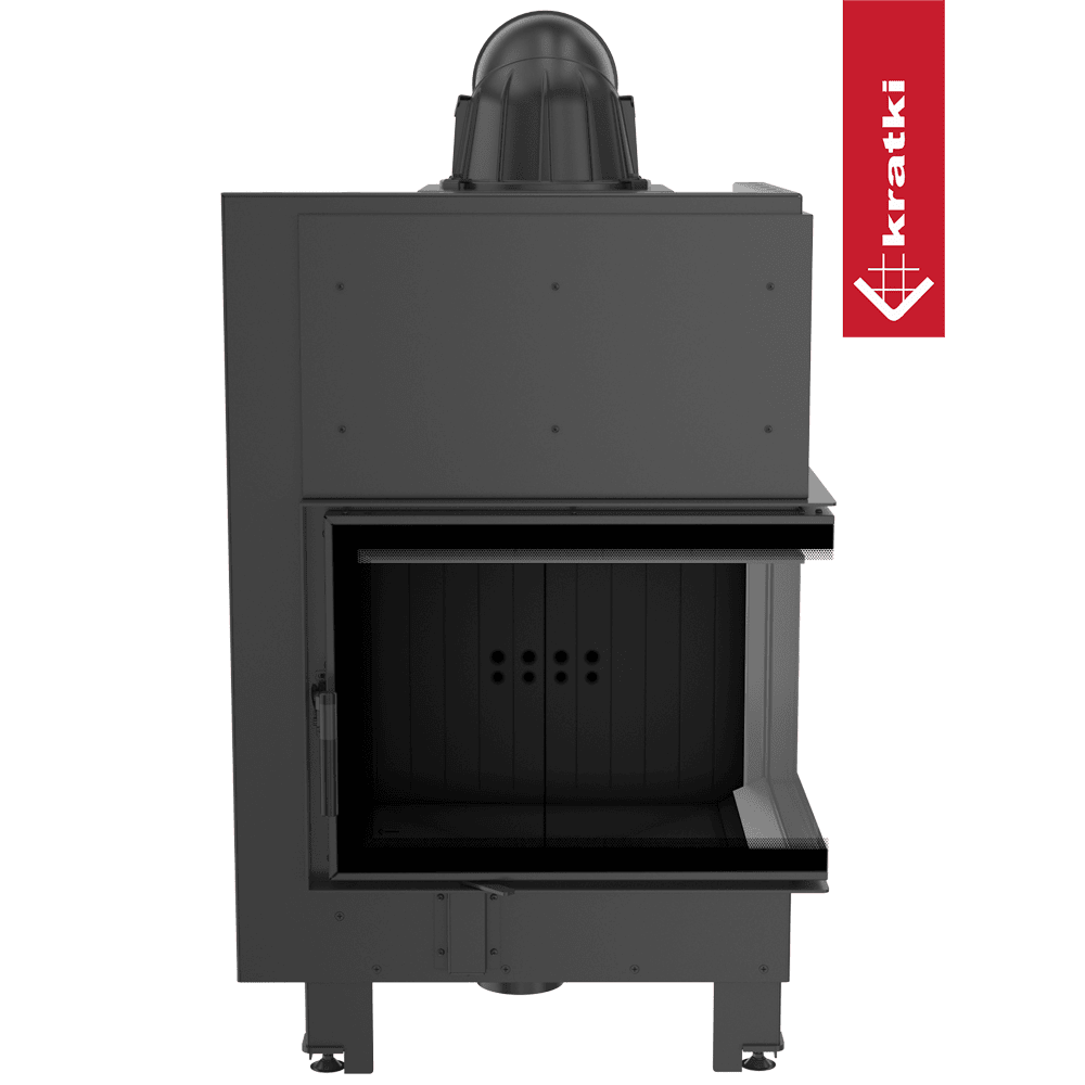 Kamineinsatz aus Stahl KRATKI MBZ rechts 13 kW Ø 200 gebogenes Glas schwarz Verkleidung