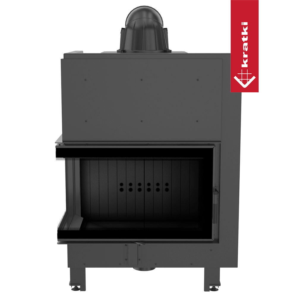 Kamineinsatz aus Stahl KRATKI MBO links 15 kW Ø 200 gebogenes Glas schwarz Verkleidung