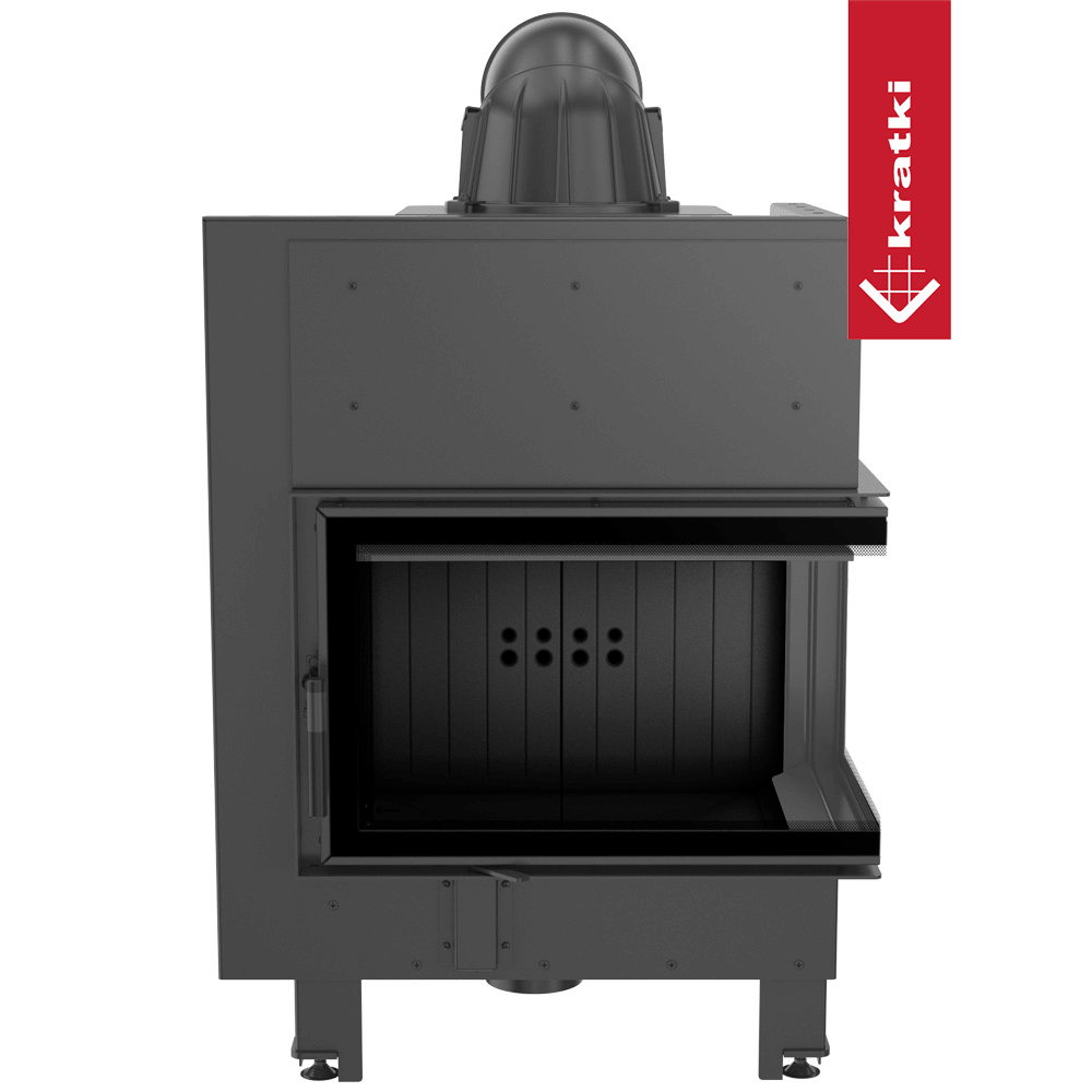 Kamineinsatz aus Stahl KRATKI MBM rechts 10 kW Ø 200 gebogenes Glas schwarz Verkleidung