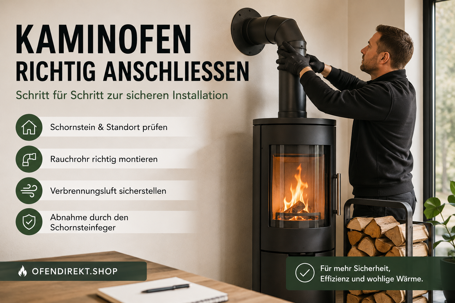 Kaminofen richtig anschließen – Anleitung, Vorschriften & Tipps