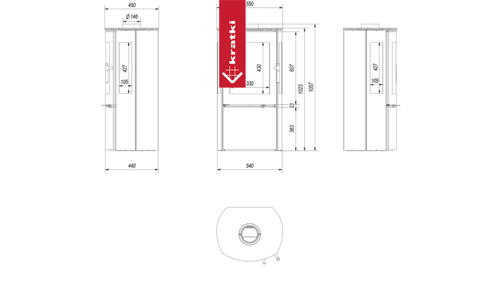 Kaminofen aus Stahl KRATKI FALCON VIEW Ø 150 10 kW mit Türfeder
