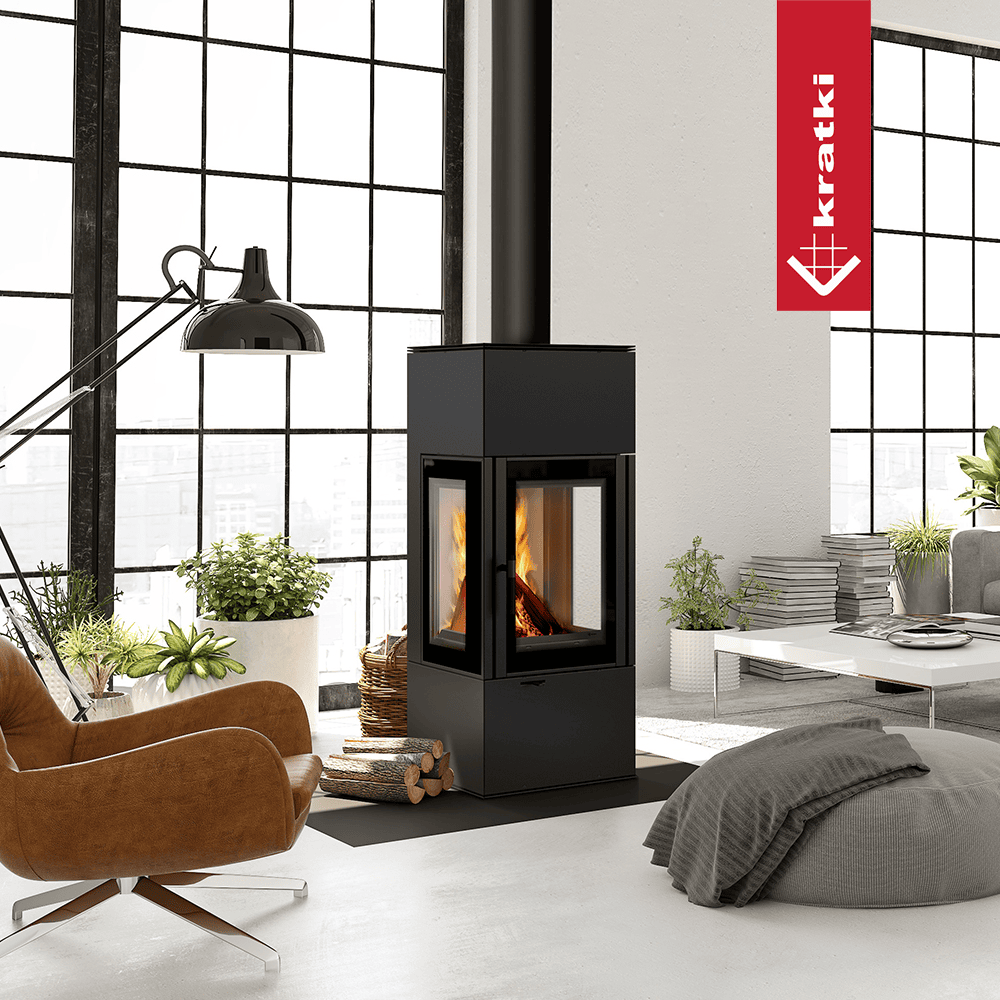 Kaminofen aus stahl KRATKI THOR VIEW Ø 150 8 kW mit Türfeder