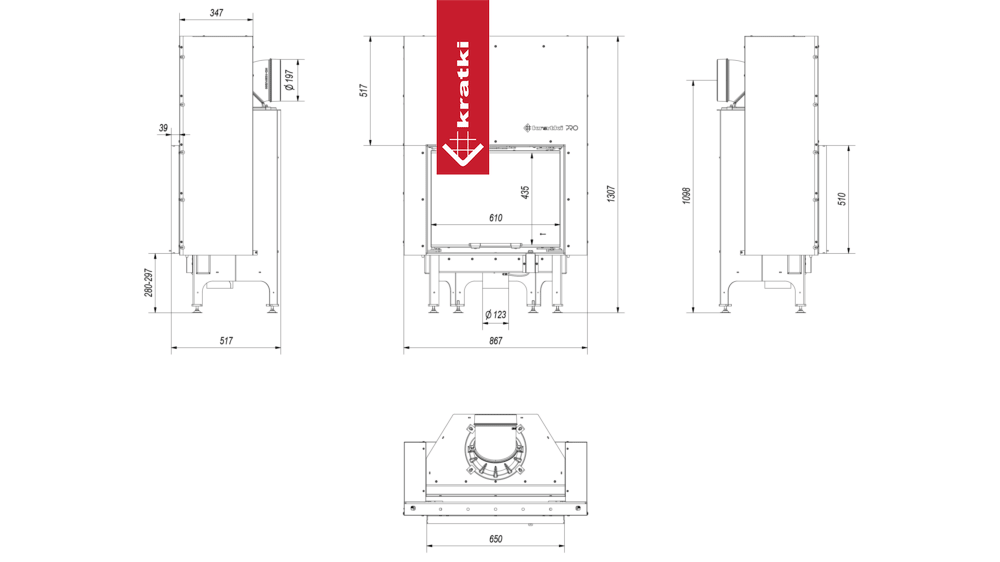 Kamineinsatz aus Stahl KRATKI NADIA 10 kW Ø 200 mit Schiebetür mit Türfeder
