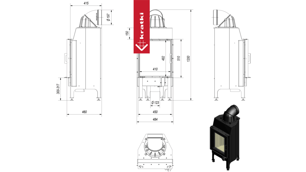 Kamineinsatz aus Stahl KRATKI NADIA 8 kW Ø 200 mit Türfeder