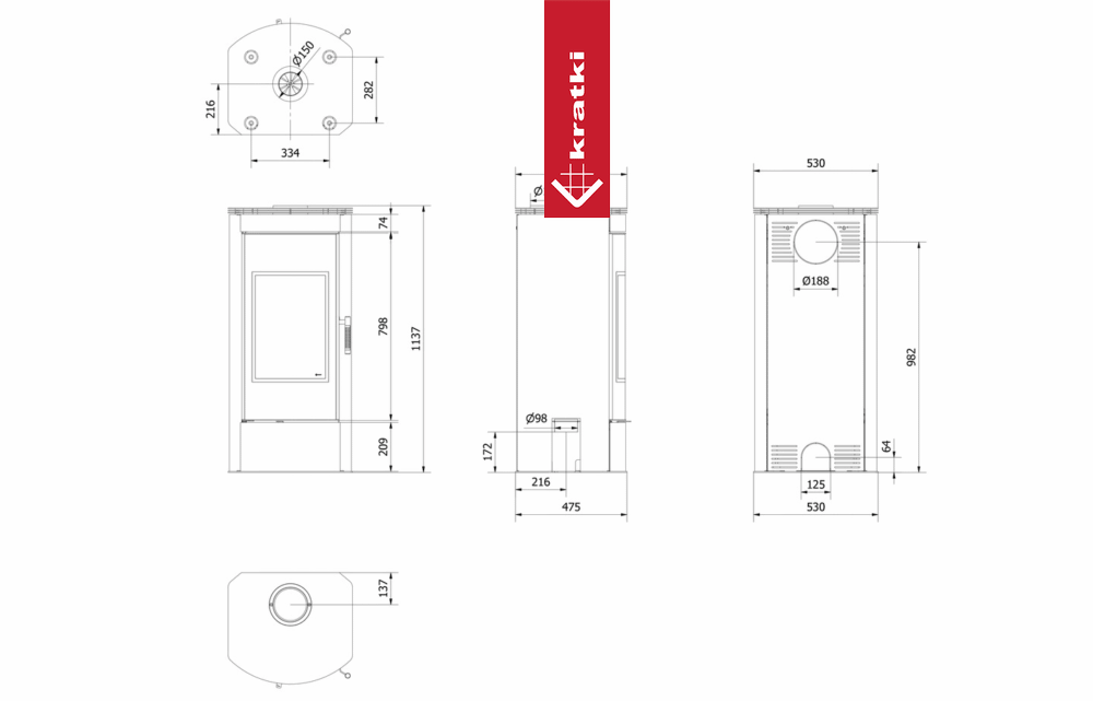 Kaminofen aus stahl KRATKI TITAN Panorama Ø 150 11 kW mit Türfeder
