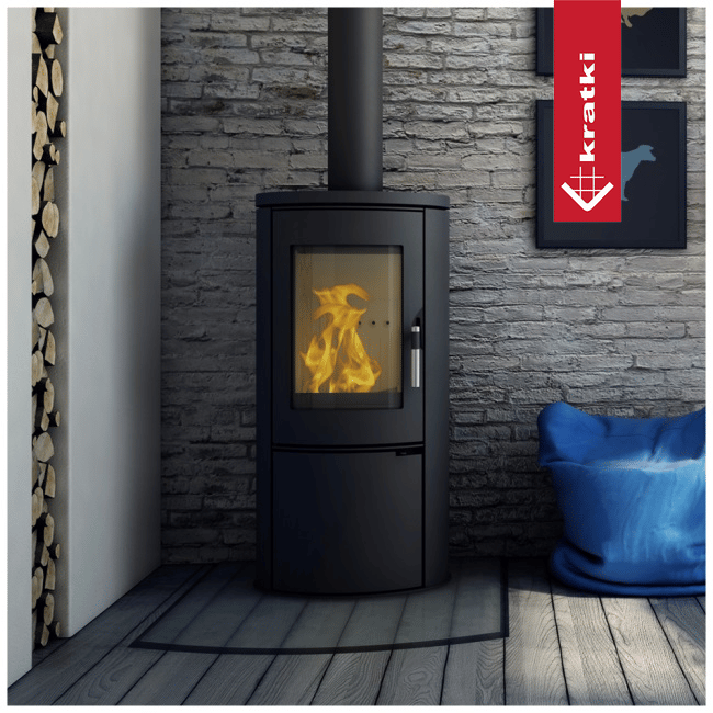 Stahl-Gusseisen Kaminofen KRATKI AB Ø 150 8 kW mit Türfeder