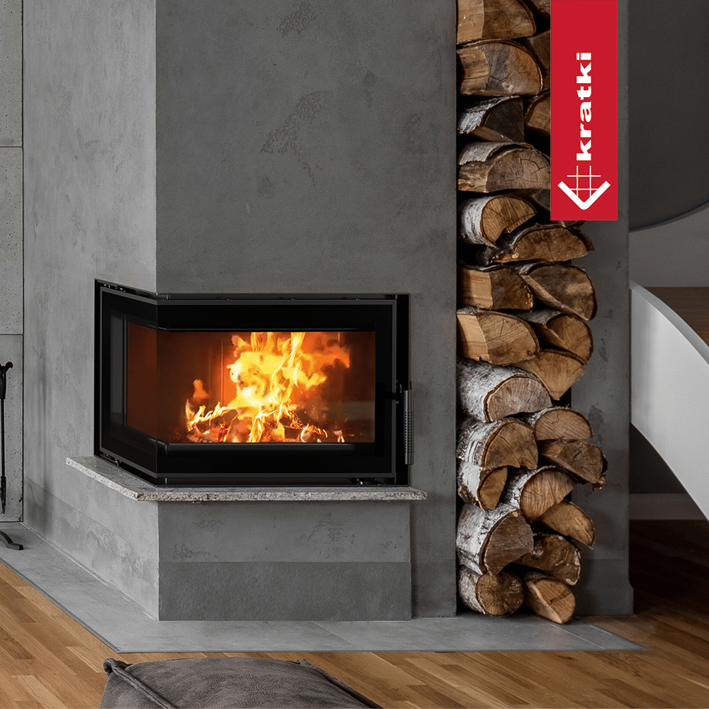 Kamineinsatz aus Stahl KRATKI SIMPLE links 6 kW Ø 150 mit Türfeder