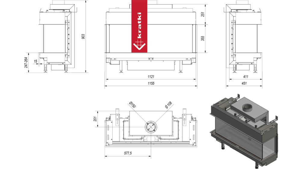 Gaskamin KRATKI LEO 100 dreiseitig Erdgas ?
 100/150 8,3 kW