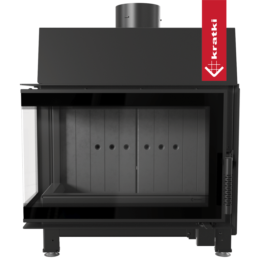 Kamineinsatz aus Stahl KRATKI SIMPLE links 6 kW Ø 150 schwarz Verkleidung