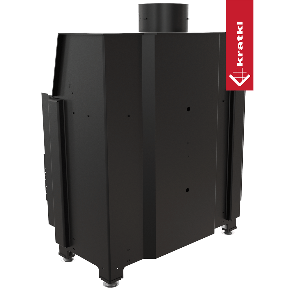 Kamineinsatz aus Stahl KRATKI SIMPLE links 6 kW Ø 150 schwarz Verkleidung