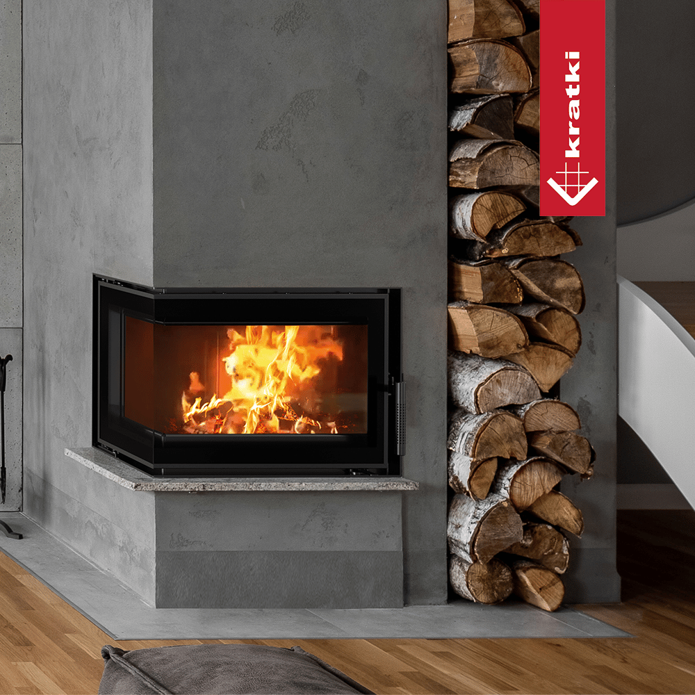 KRATKI SIMPLE Rechter Stahl-Luftkamin 6 kW Ø 150 schwarze Auskleidung