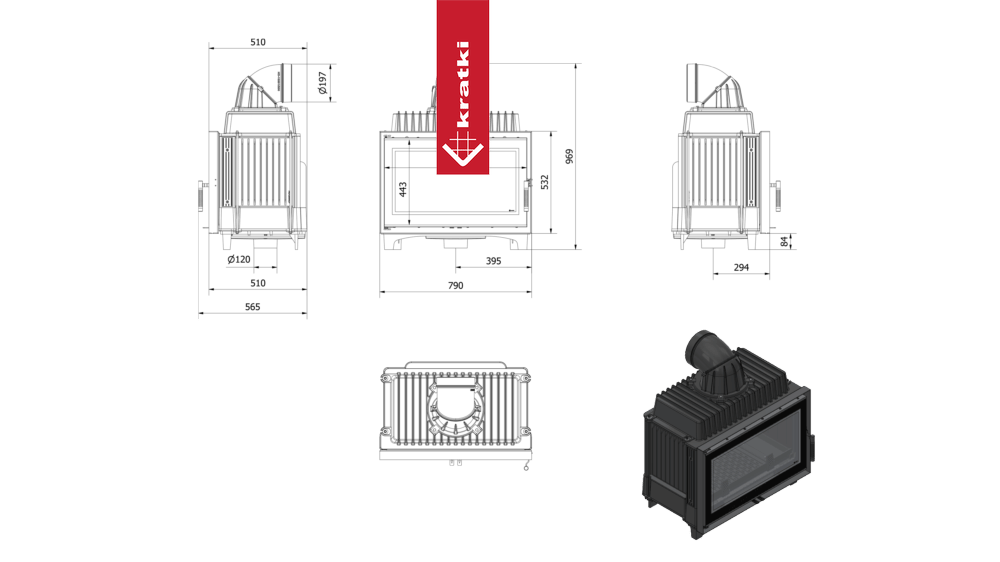 Kamineinsatz Gusseisen KRATKI FRANEK DECO 14 kW Ø 200