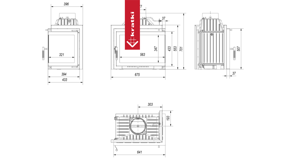 Kamineinsatz Gusseisen KRATKI SIMPLE rechts 8 kW Ø 180