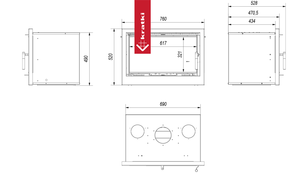 Kamin-Kassette KRATKI ARKE 70 8 kW Ø 150 mit Türfeder
