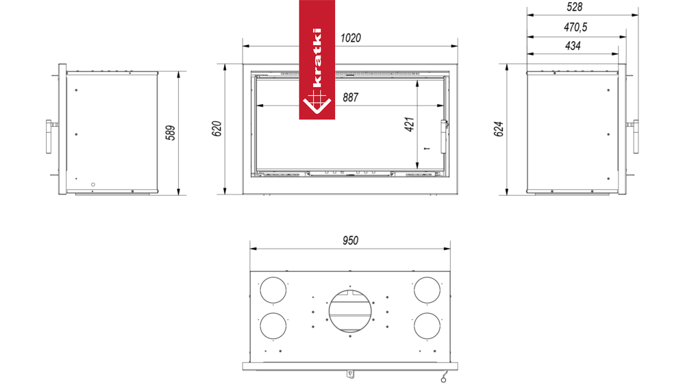 Kamin-Kassette KRATKI ARKE 95 14 kW Ø 200 mit Türfeder