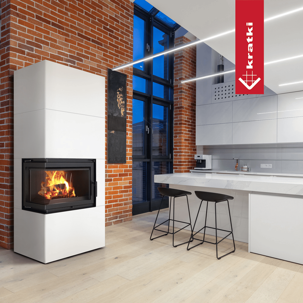Kamineinsatz Simple Box 8 kW Ø 200 Bianco mit Türfeder