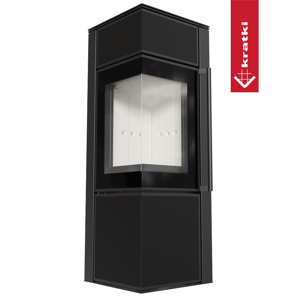 Kaminofen aus Stahl KRATKI TORA/S 8 kW Ø 150 Quarzsinter Nero Assoluto
