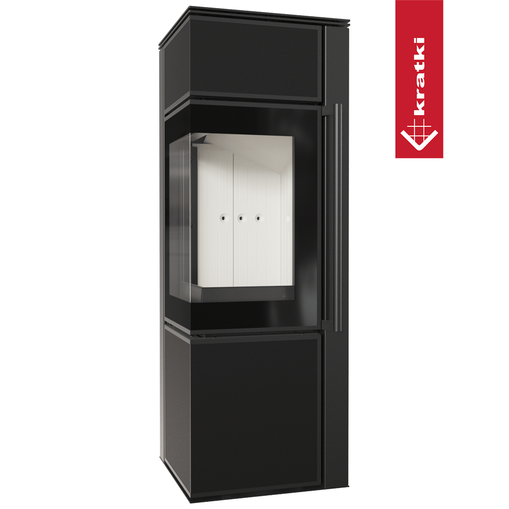 Kaminofen aus Stahl KRATKI TORA/S 8 kW Ø 150 Quarzsinter Nero Assoluto mit Türfeder