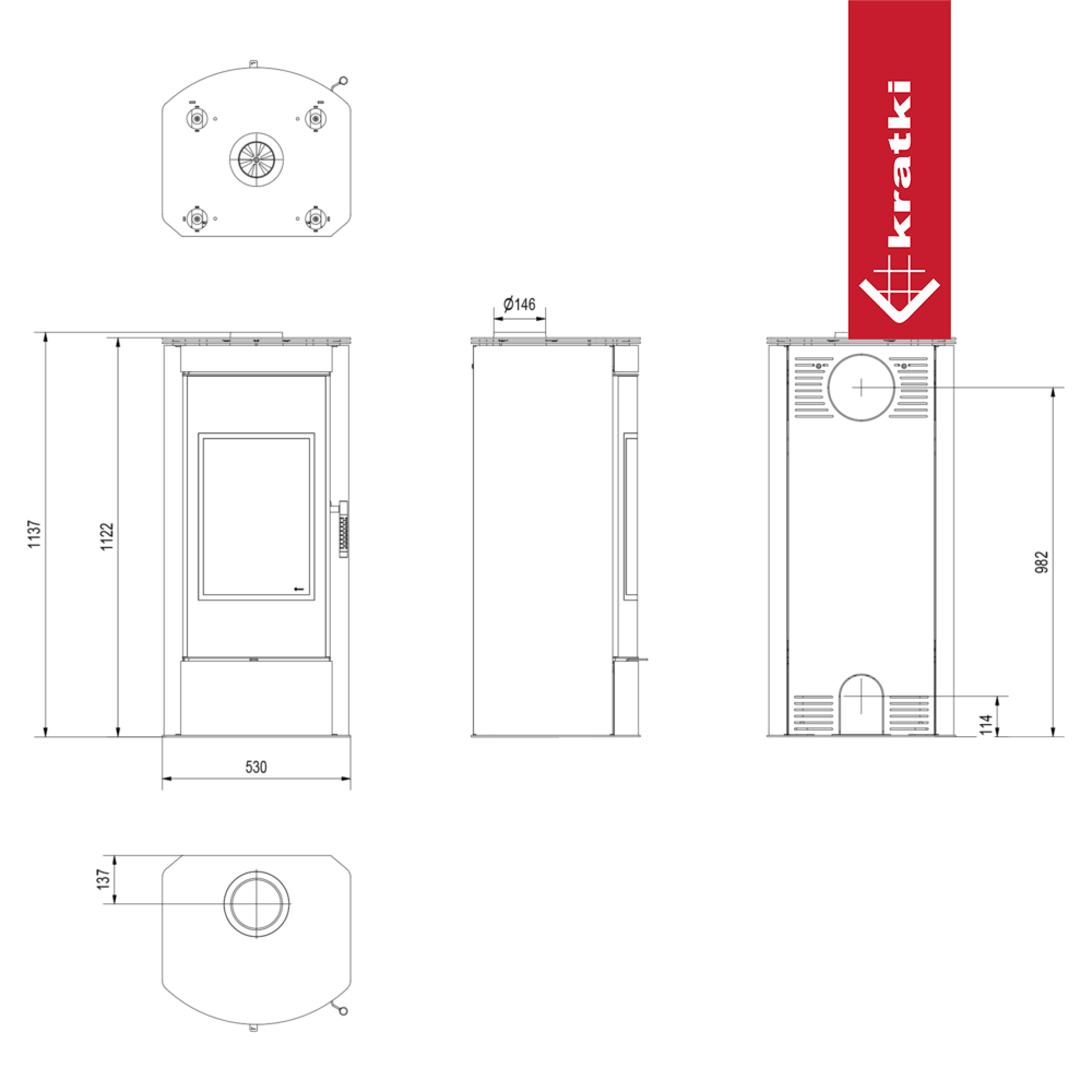 Kaminofen aus Stahl KRATKI TITAN Panorama Ø 150 11 kW