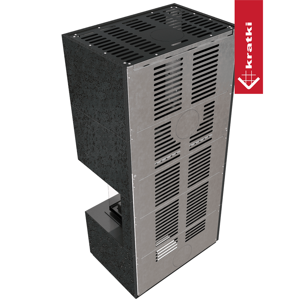 Kaminbausatz KRATKI FLOKI BOX rechts 8 kW Ø 160 Quarzsinter OXIDE NERO