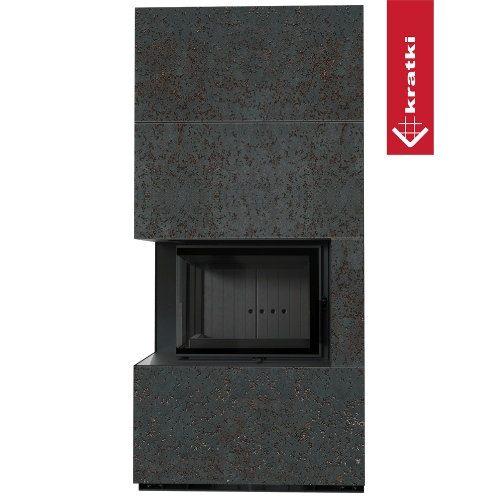 Kaminbausatz KRATKI FLOKI BOX links 8 kW Ø 160 Quarzsinter OXIDE NERO schwarz Verkleidung