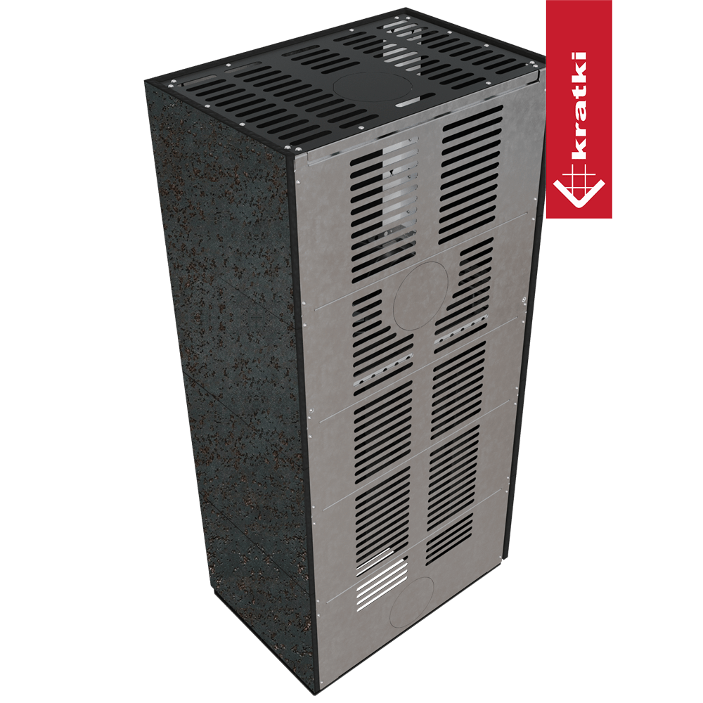 Kaminbausatz KRATKI FLOKI BOX links 8 kW Ø 160 Quarzsinter OXIDE NERO schwarz Verkleidung