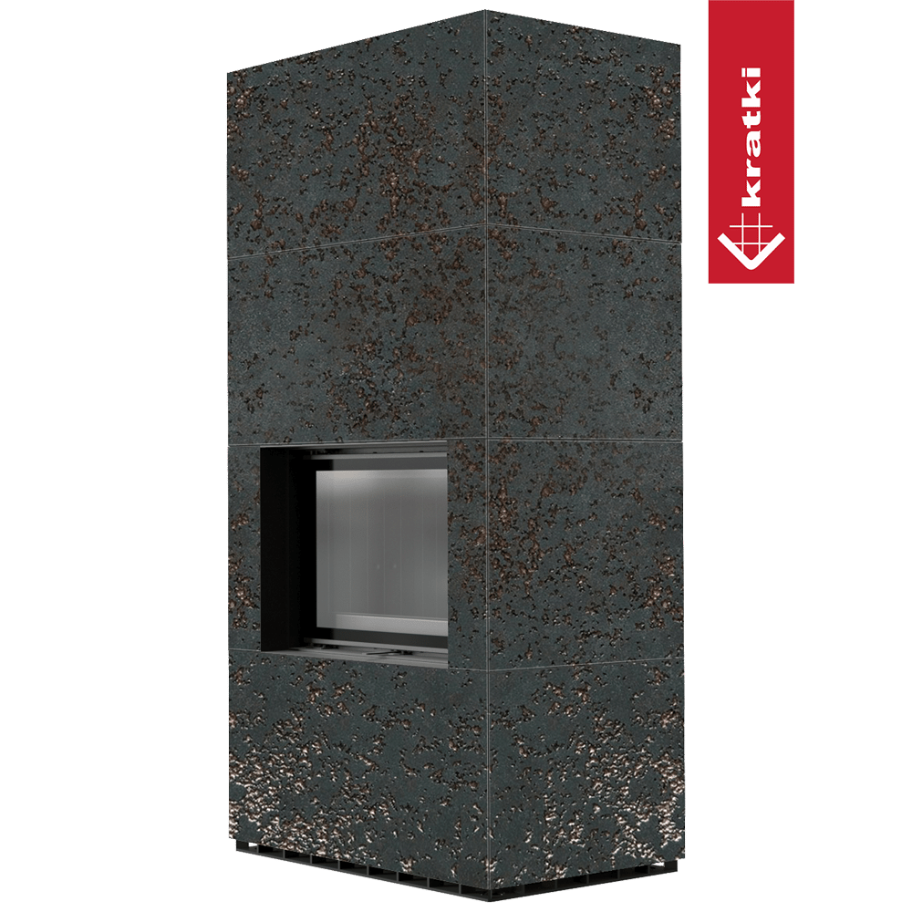 Kaminbausatz KRATKI FLOKI BOX 8 kW Ø 160 Quarzsinter OXIDE NERO schwarz Verkleidung