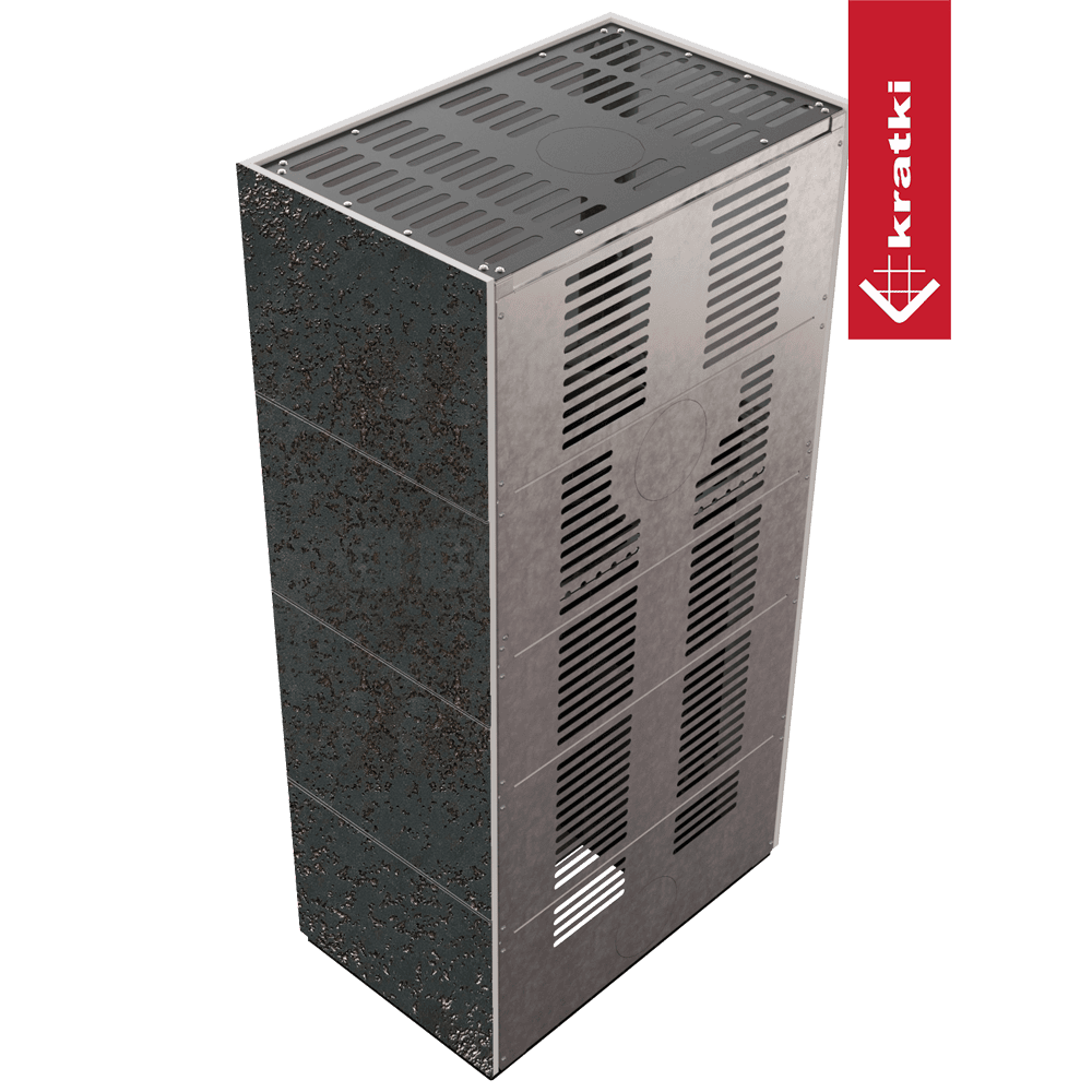 Kaminbausatz KRATKI FLOKI BOX 8 kW Ø 160 Quarzsinter OXIDE NERO schwarz Verkleidung