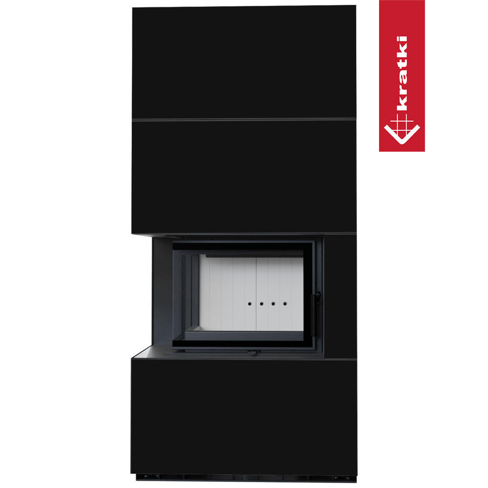 Kaminbausatz KRATKI FLOKI BOX links 8 kW Ø 160 Quarzsinter NERO ASSOLUTO