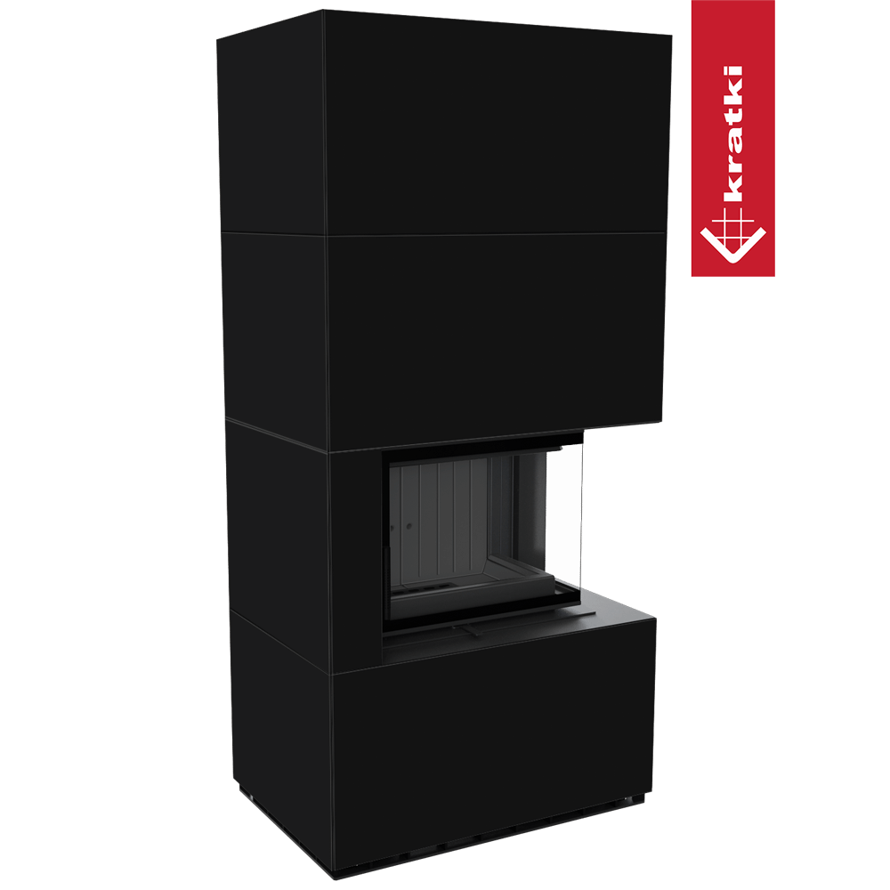 Kaminbausatz KRATKI FLOKI BOX rechts 8 kW Ø 160 Quarzsinter NERO ASSOLUTO schwarz Verkleidung