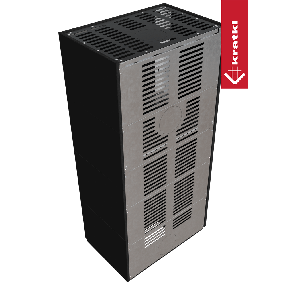 Kaminbausatz KRATKI FLOKI BOX rechts 8 kW Ø 160 Quarzsinter NERO ASSOLUTO schwarz Verkleidung