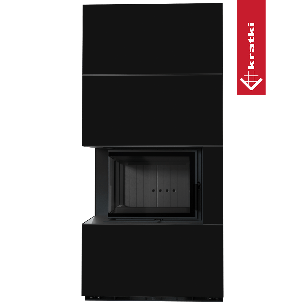 Kaminbausatz KRATKI FLOKI BOX links 8 kW Ø 160 Quarzsinter NERO ASSOLUTO schwarz Verkleidung
