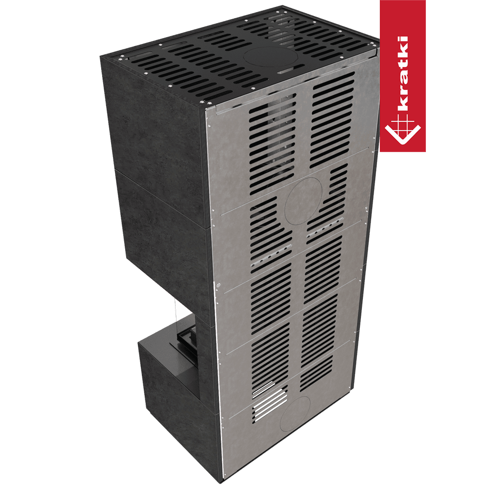 Kaminbausatz KRATKI FLOKI BOX rechts 8 kW Ø 160 Quarzsinter FOKOS GRAFITE
