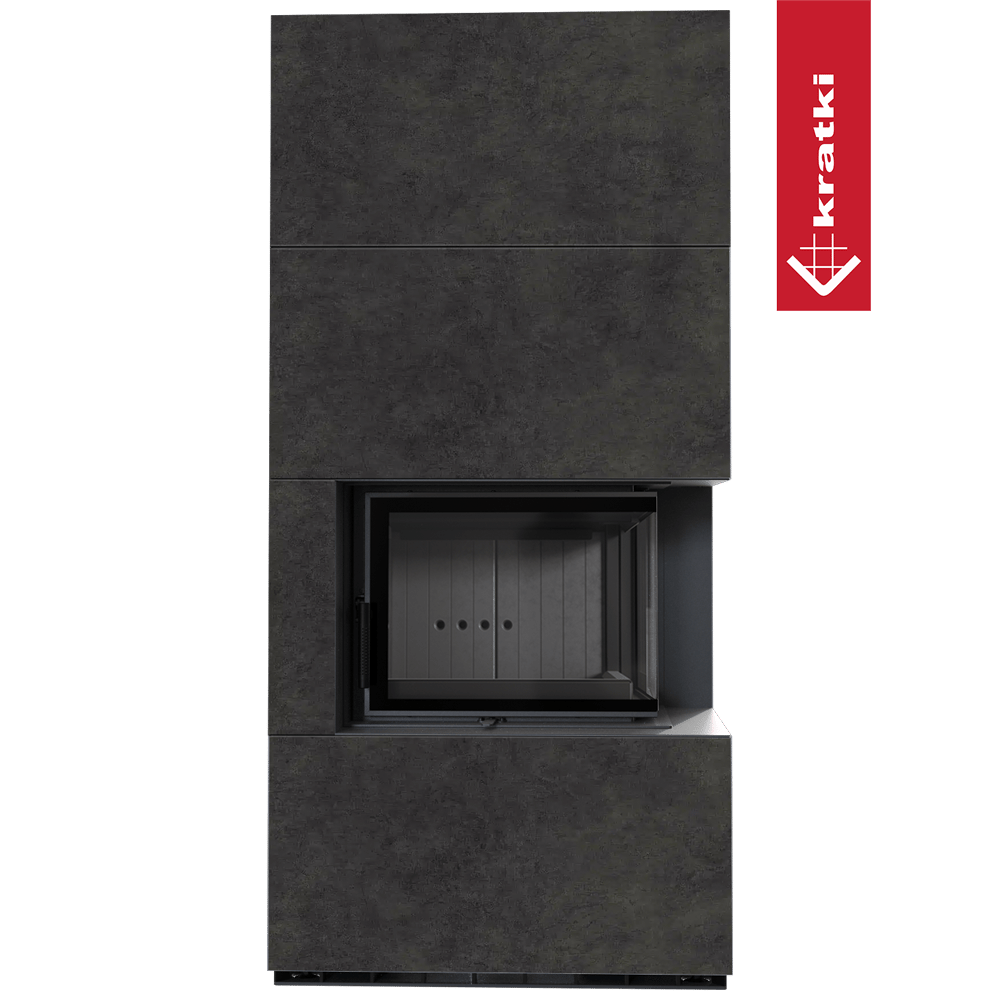 Kaminbausatz KRATKI FLOKI BOX rechts 8 kW Ø 160 Quarzsinter FOKOS GRAFITE schwarz Verkleidung