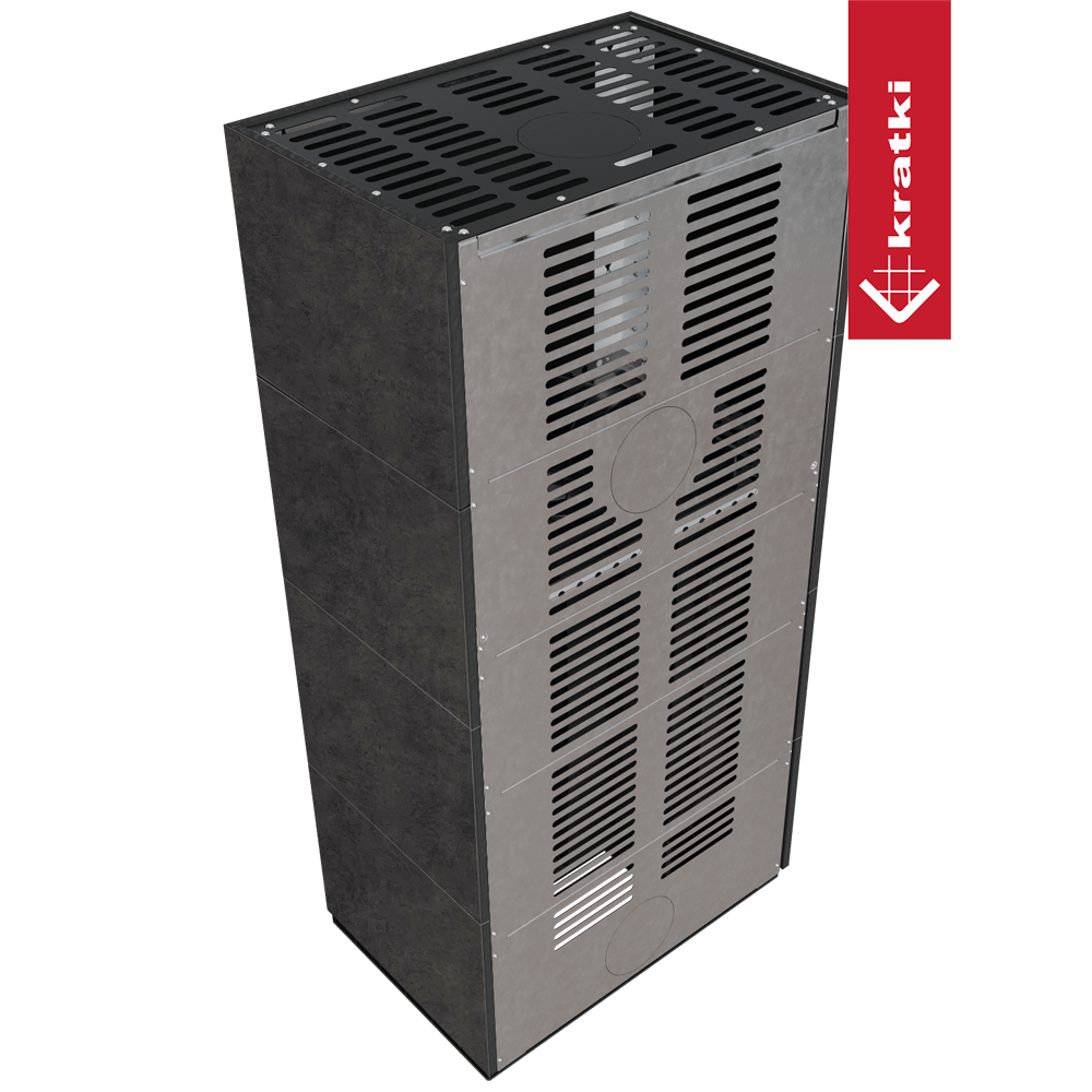 Kaminbausatz KRATKI FLOKI BOX rechts 8 kW Ø 160 Quarzsinter FOKOS GRAFITE schwarz Verkleidung