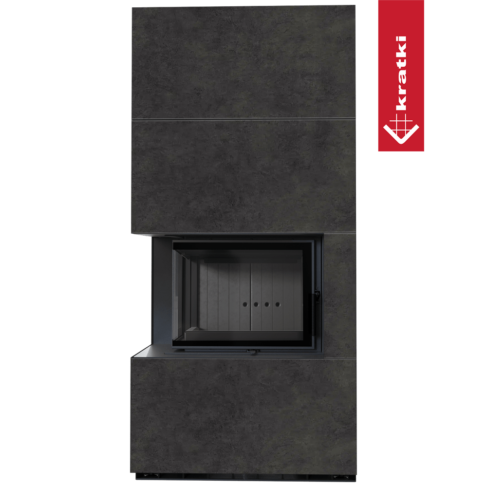 Kaminbausatz KRATKI FLOKI BOX links 8 kW Ø 160 Quarzsinter FOKOS GRAFITE schwarz Verkleidung