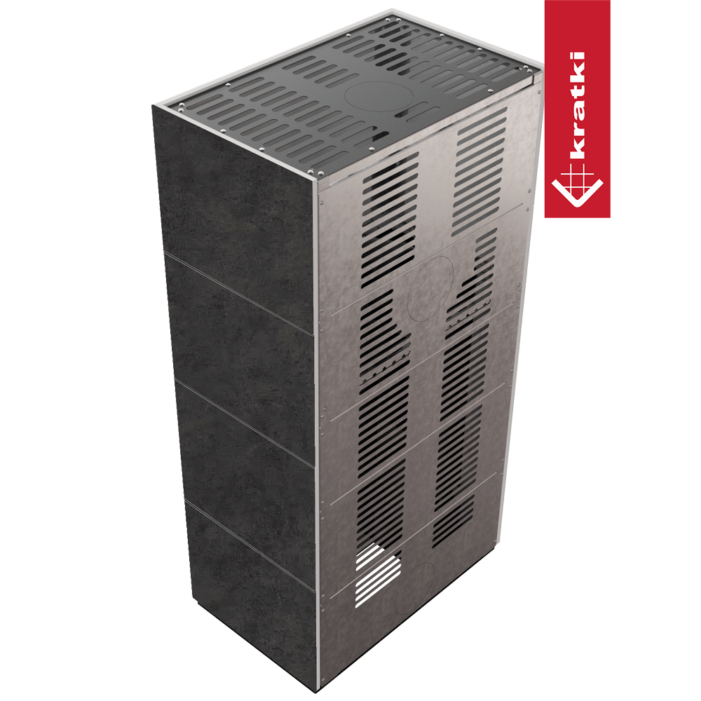 Kaminbausatz KRATKI FLOKI BOX 8 kW Ø 160 Quarzsinter FOKOS GRAFITE schwarz Verkleidung