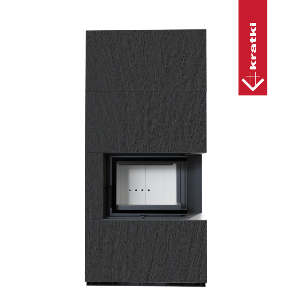 Kaminbausatz KRATKI FLOKI BOX rechts 8 kW Ø 160 Quarzsinter NATURALI ARDESIA NERO A SPACCO