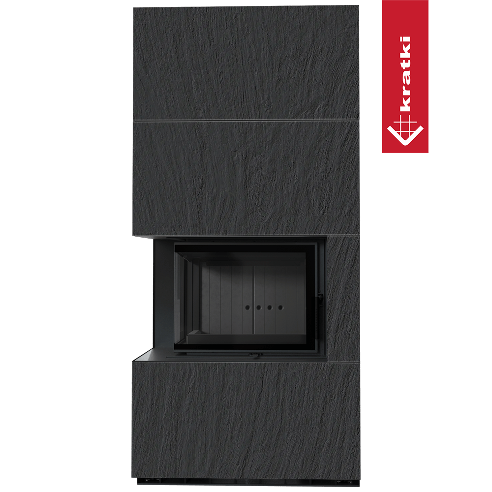 Kaminbausatz KRATKI FLOKI BOX links 8 kW Ø 160 Quarzsinter NATURALI ARDESIA NERO A SPACCO schwarz Verkleidung