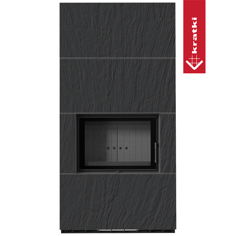 Kaminbausatz KRATKI FLOKI BOX 8 kW Ø 160 Quarzsinter NATURALI ARDESIA NERO A SPACCO schwarz Verkleidung