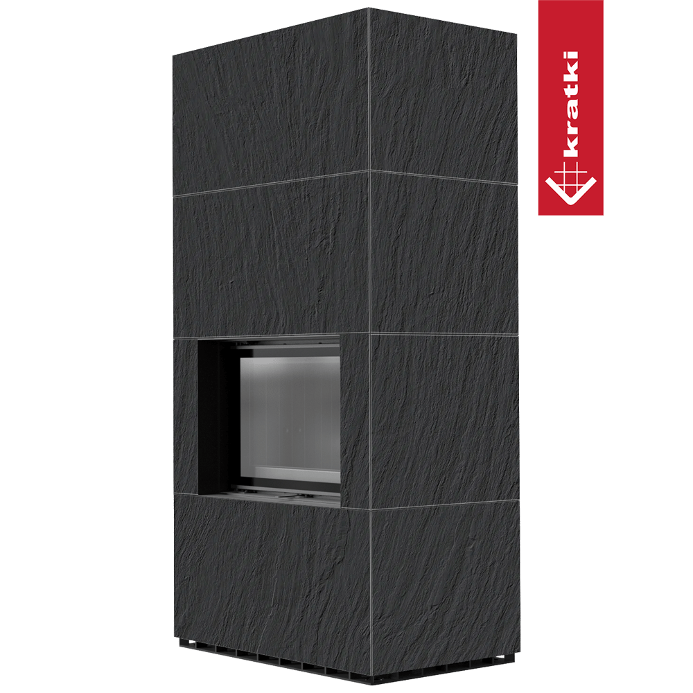 Kaminbausatz KRATKI FLOKI BOX 8 kW Ø 160 Quarzsinter NATURALI ARDESIA NERO A SPACCO schwarz Verkleidung