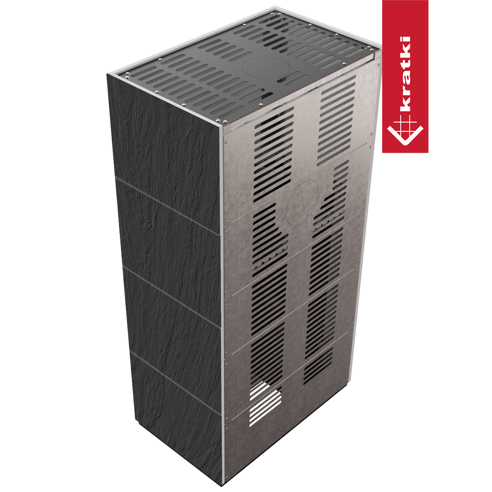 Kaminbausatz KRATKI FLOKI BOX 8 kW Ø 160 Quarzsinter NATURALI ARDESIA NERO A SPACCO schwarz Verkleidung