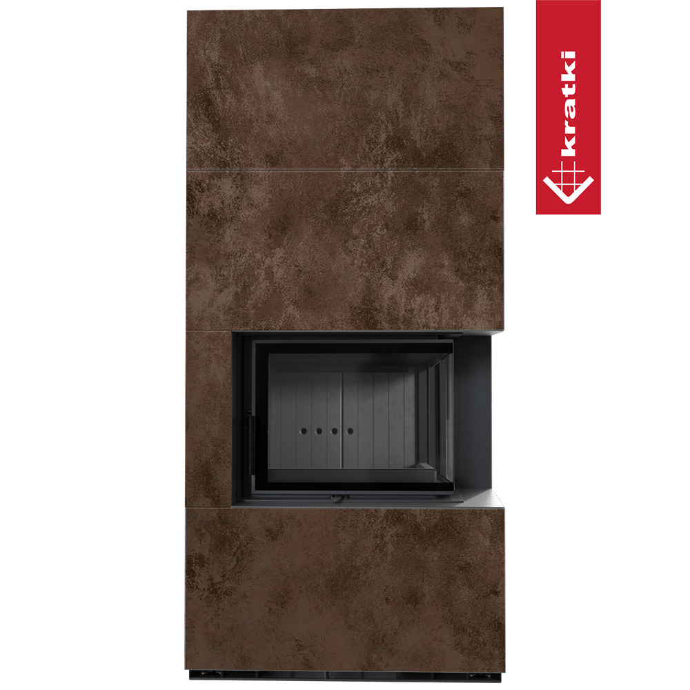 Kaminbausatz KRATKI FLOKI BOX rechts 8 kW Ø 160 Quarzsinter OXIDE MORO schwarz Verkleidung