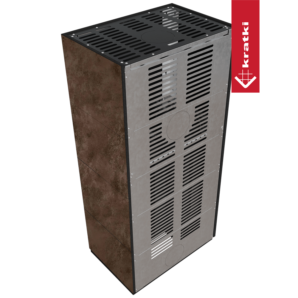 Kaminbausatz KRATKI FLOKI BOX rechts 8 kW Ø 160 Quarzsinter OXIDE MORO schwarz Verkleidung