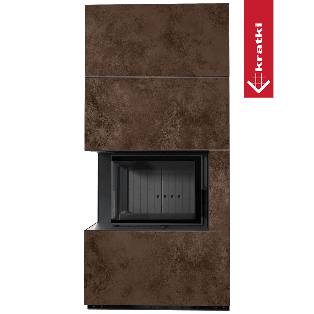 Kaminbausatz KRATKI FLOKI BOX links 8 kW Ø 160 Quarzsinter OXIDE MORO schwarz Verkleidung