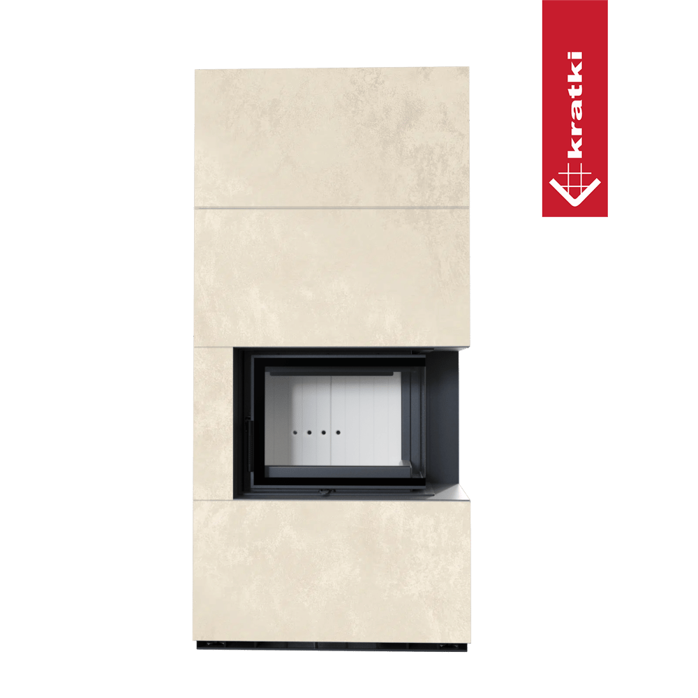 Kaminbausatz KRATKI FLOKI BOX rechts 8 kW Ø 160 Quarzsinter OXIDE BIANCO