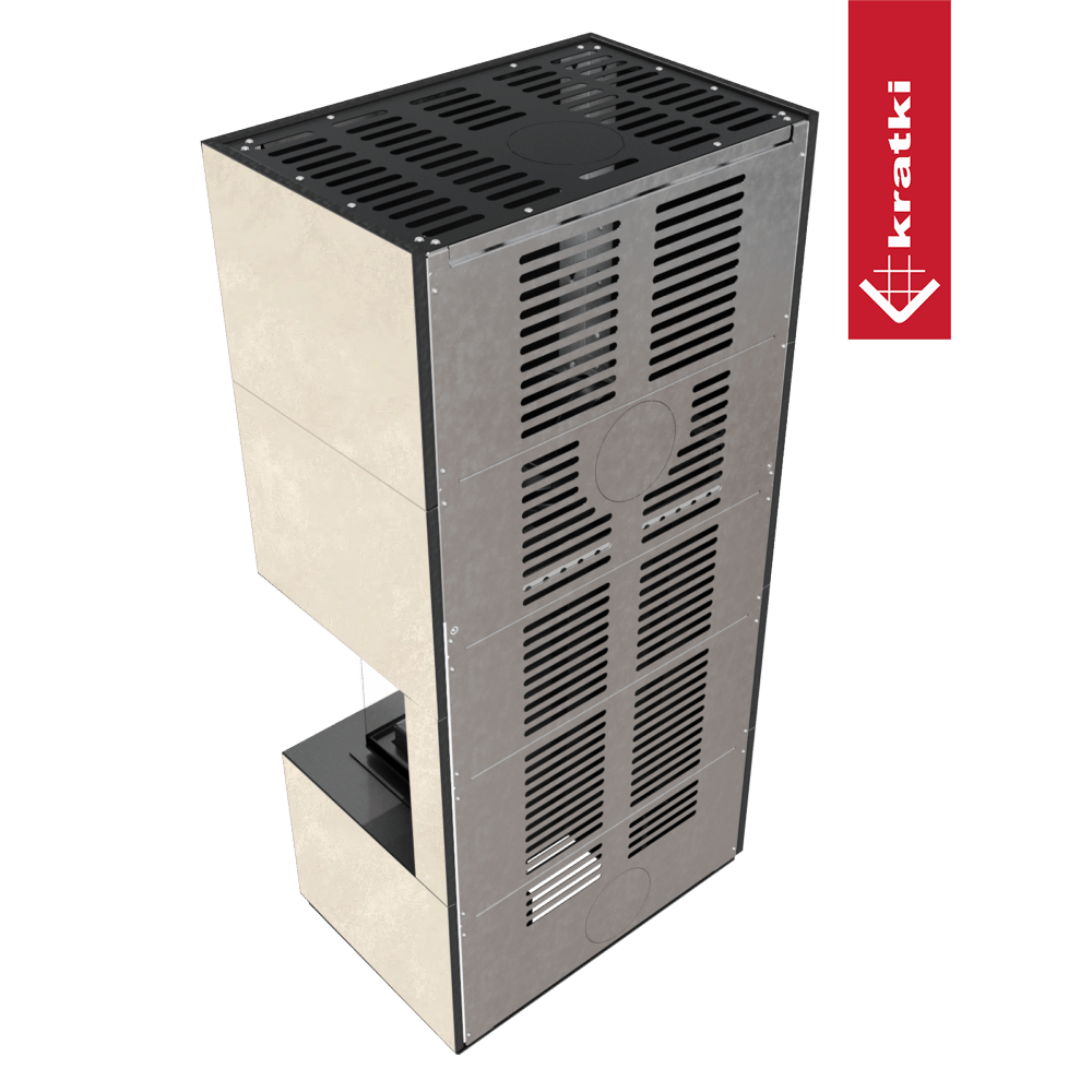 Kaminbausatz KRATKI FLOKI BOX rechts 8 kW Ø 160 Quarzsinter OXIDE BIANCO