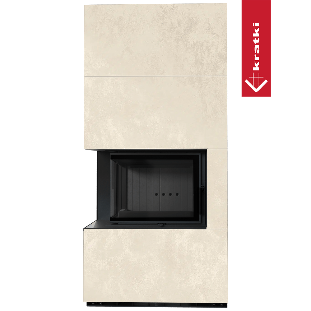 Kaminbausatz KRATKI FLOKI BOX links 8 kW Ø 160 Quarzsinter OXIDE BIANCO schwarz Verkleidung