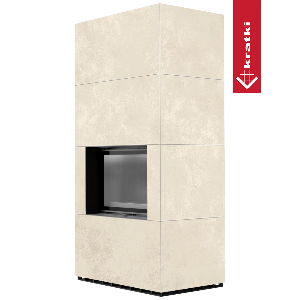 Kaminbausatz KRATKI FLOKI BOX 8 kW Ø 160 Quarzsinter OXIDE BIANCO schwarz Verkleidung